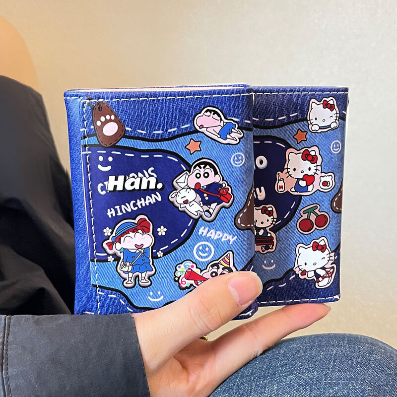 Kyokawa Asahi Denim Crayon Shin-chan Wallet Passport Holder Passport Wallet One-piece Overseas Document Bag Tri-fold Card Holder Coin Purse Denim Shin-chan Card Holder