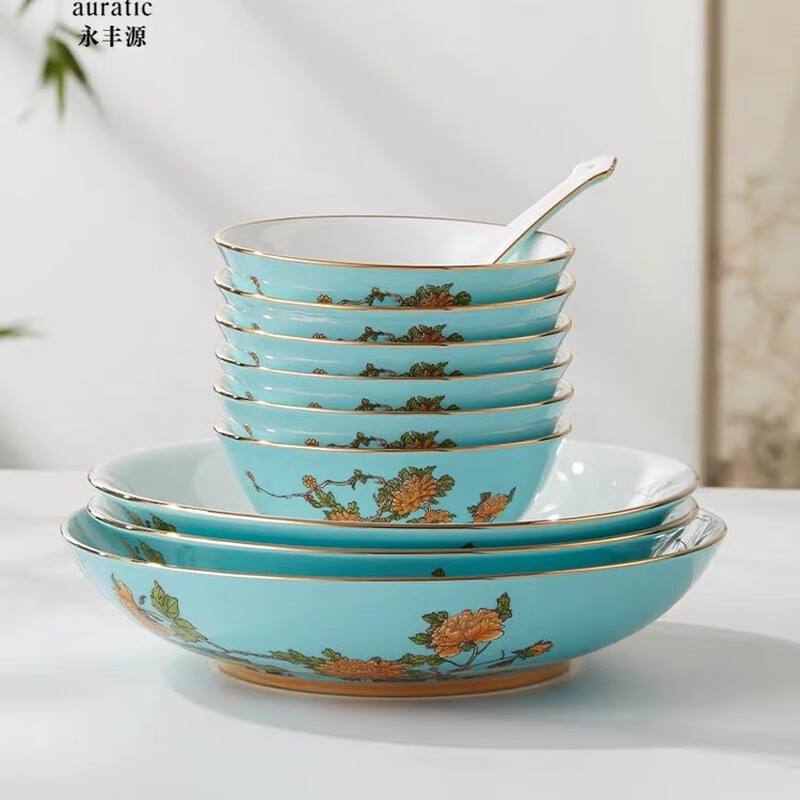 Mrs. Yongfengyuan porcelain West Lake Blue 22-head dishware gift box set suitable for home and gift giving
