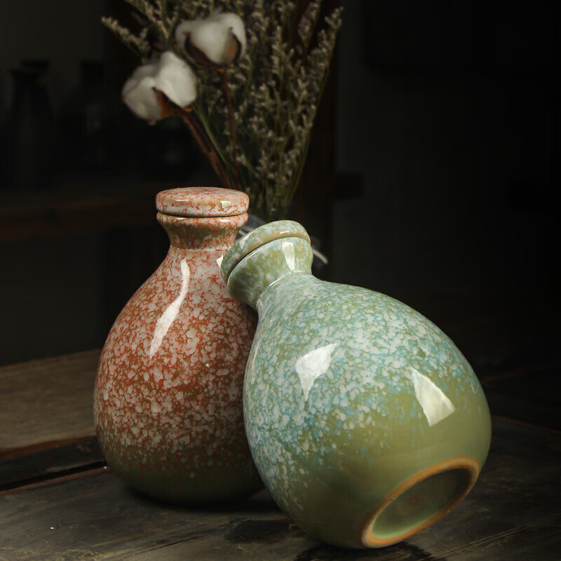 He Jiagong ancient ceramic wine jar household Chinese style sealed 1 jin half jin wine jug empty wine bottle wine glass wine set light pink one pot and one cup (one jin)