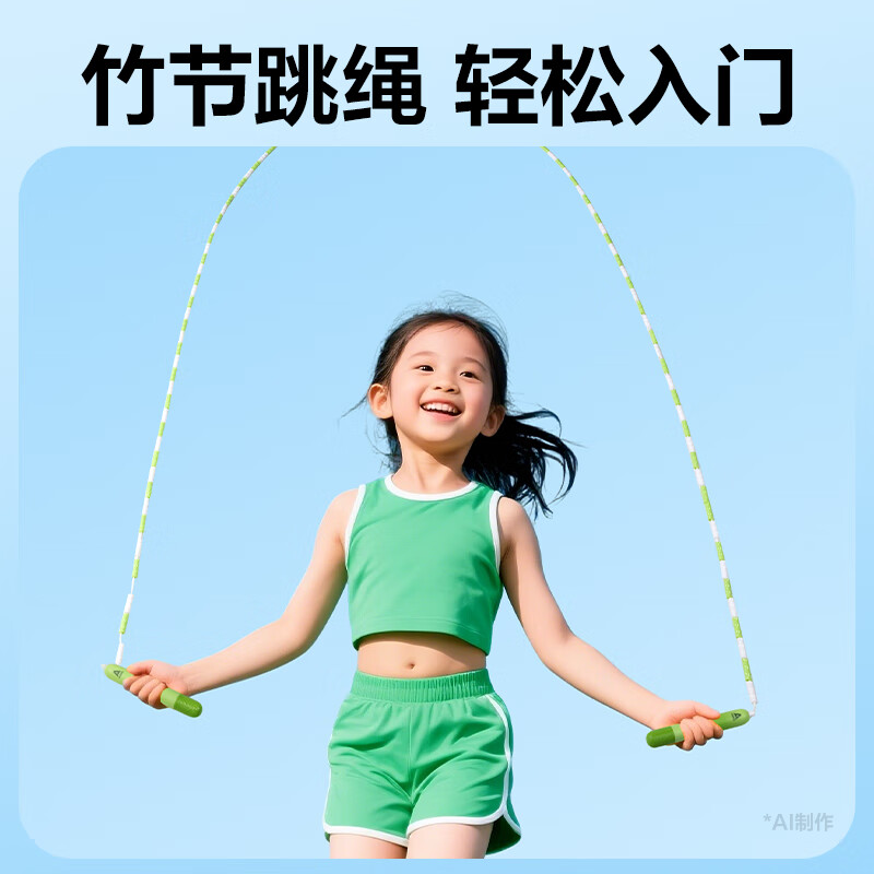 Deli Bamboo Jumping Rope for Children Primary School Kindergarten 3-5-6 Years Old First Grade Beginner Test Training Green