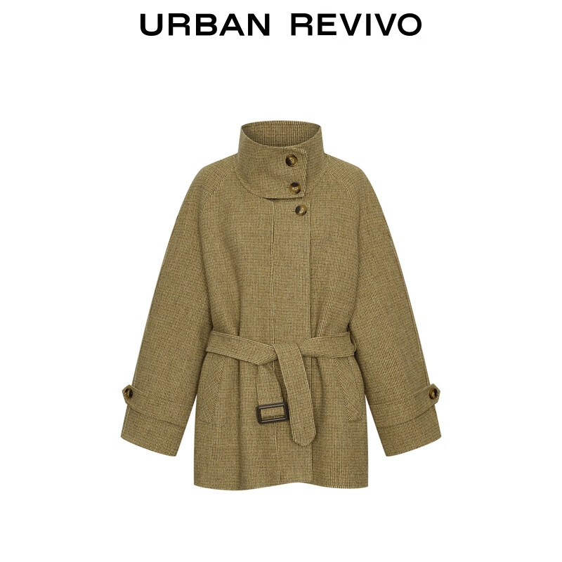 UR2025 Winter New Women's Amber Streamer Style Pattern Belt Coat UWH150080