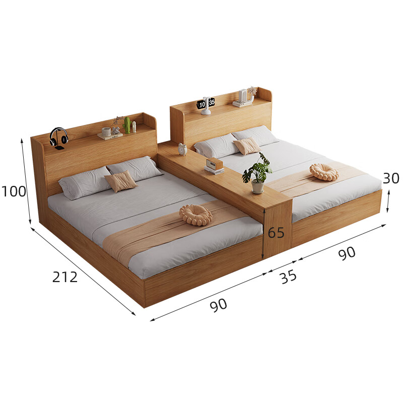 Qiuye Zhuifeng solid wood bed double bed tatami children's low bed floor-standing partition bed twins do not interfere with each other bedroom second child bed twin bed + locker 215*212cm including installation