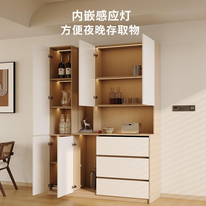 BORINGSOUL custom sideboard built into the wall with dining table integrated high cabinet living room kitchen household small apartment solid wood wine cabinet 3.0 meter sideboard Enf solid wood net core board ENF grade solid wood board Hardware only replaced and not repaired for life