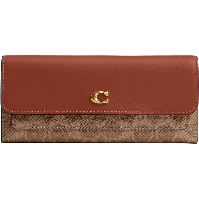 COACH women's long wallet leather practical travel card holder simple large capacity multi-layer design gift for girlfriend initial