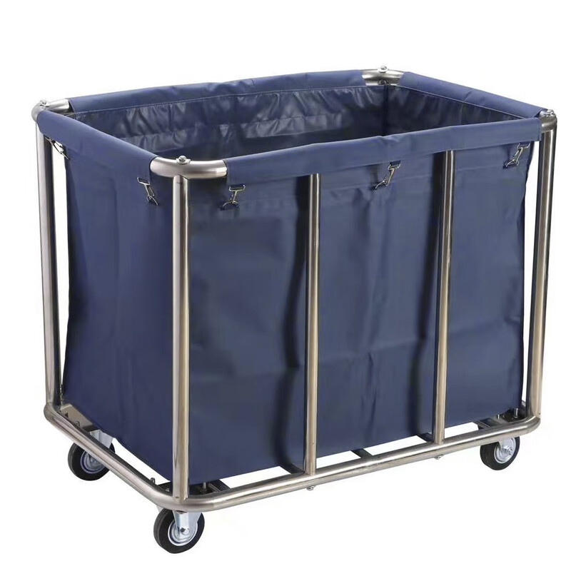 Hotel room linen cart, work cart, linen bag, hotel canvas Oxford cloth service cart, cleaning cart, thickened tapered blue bag steel buckle (90*65*65) official standard configuration