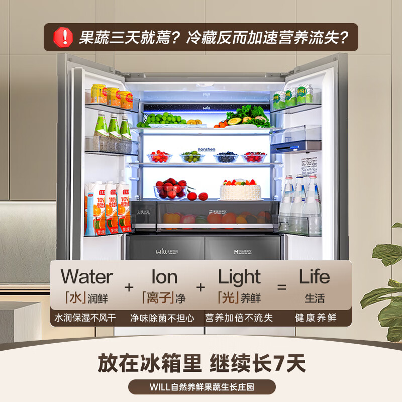 Rongsheng WILL Fresh 505L Cross Door Refrigerator Dual System Ultra-Thin Zero Embedded Automatic Ice Making BCD-505W60CZBAS-HU51 National Subsidy World Cup Customized Model