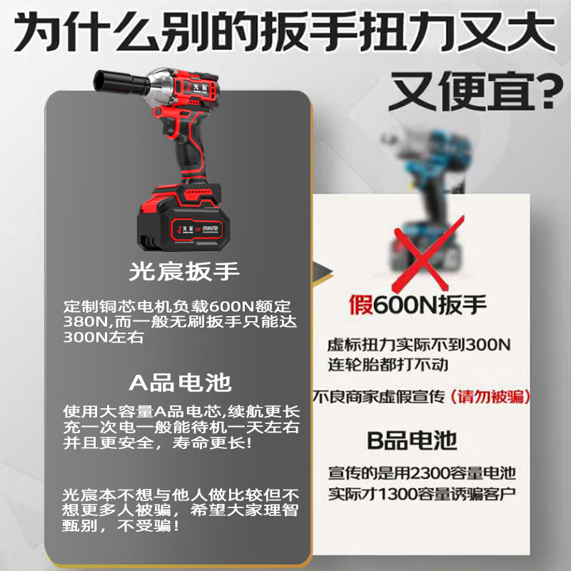 Guangchen Brushless Electric Wrench Lithium Impact Wrench Rechargeable Wind Cannon Electric Scaffolding Auto Repair Kit Power Tools