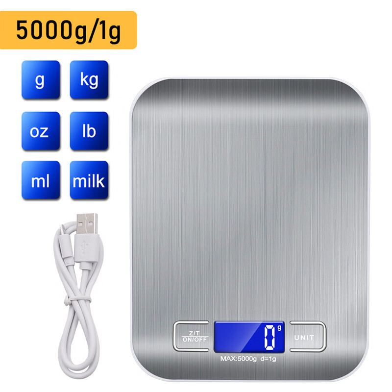 JCZS German brand high-precision kitchen scale electronic scale accurate household balance baking small grams waterproof food metallic white 5kg/1g