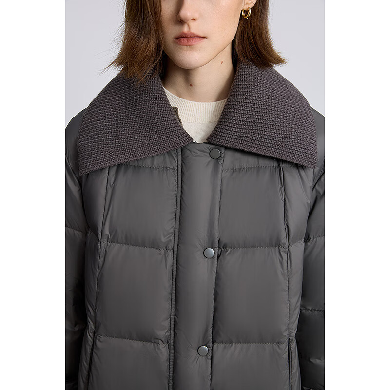 LILY2025 Winter New Retro Knitted Lapel Loose Casual 90 Duck Down Puff Down Jacket Women's Long 506 Medium Gray S