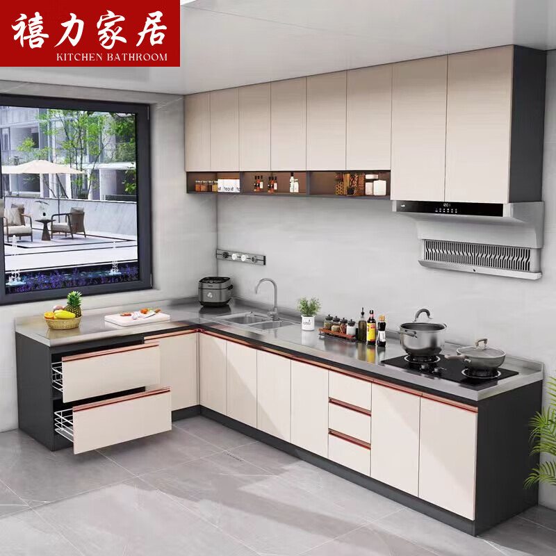 Xili honeycomb aluminum kitchen cabinets stainless steel stove cabinet integrated storage aluminum alloy kitchen cabinet overall simple rental flat model (all aluminum cabinet) 120 cm drawer (thick stainless steel)