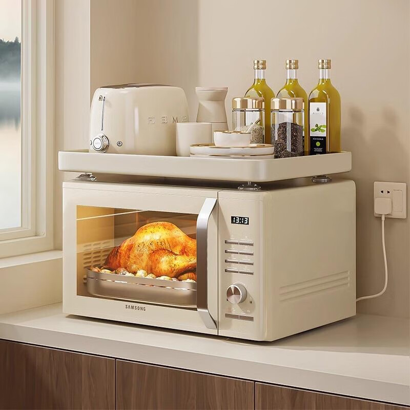 In addition to the kitchen, microwave oven layered board storage rack kitchen countertop seasoning storage multi-functional household rice cooker oven rack 45cm milk white free 4 suction cups