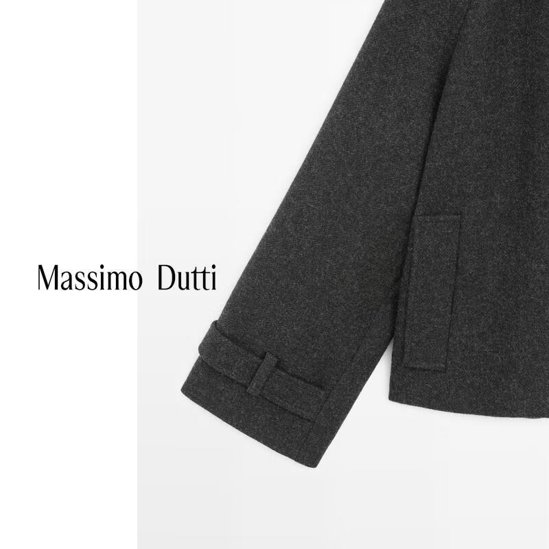 Massimo Dutti discount upgrade 2026 women's gray high-end short lapel woolen coat jacket 06456907 dark gray M (170/92A)