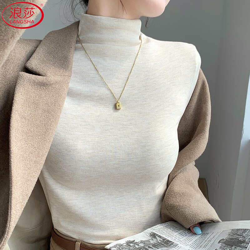 Langsha half turtleneck bottoming shirt for women 2025 winter new warm brushed long-sleeved T-shirt slim fit versatile top