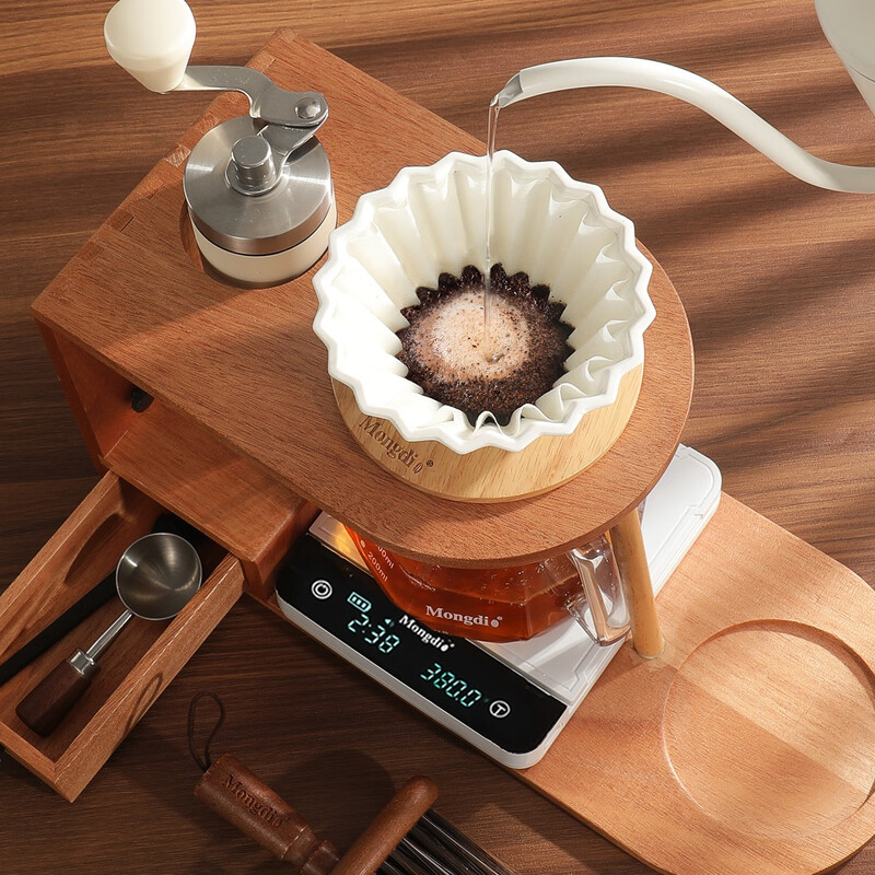 Mongdio hand-brewed coffee pot set hand-ground coffee machine hand-cranked coffee appliance storage bracket sharing pot solid wood storage bracket single