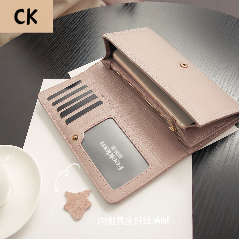 CHLING KAYAN small ck women's bag 2025 new Korean version trendy genuine leather two-fold women's wallet folding first-layer cowhide wallet black