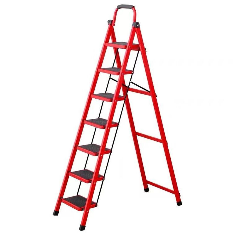 Bun Peng herringbone ladder household folding telescopic climbing height 2 meters thickening strong seven-eight step armrest red six-step ladder thickened material no specifications