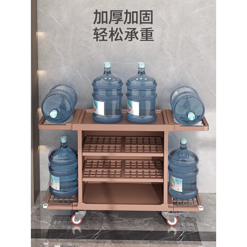 Cleaning cart, multi-function trolley, thickened linen cart, wine room cleaning cart, tool cart, hotel sanitary cleaning cart, single-sided small wheel, brown thickened PP material, noise-free and economical
