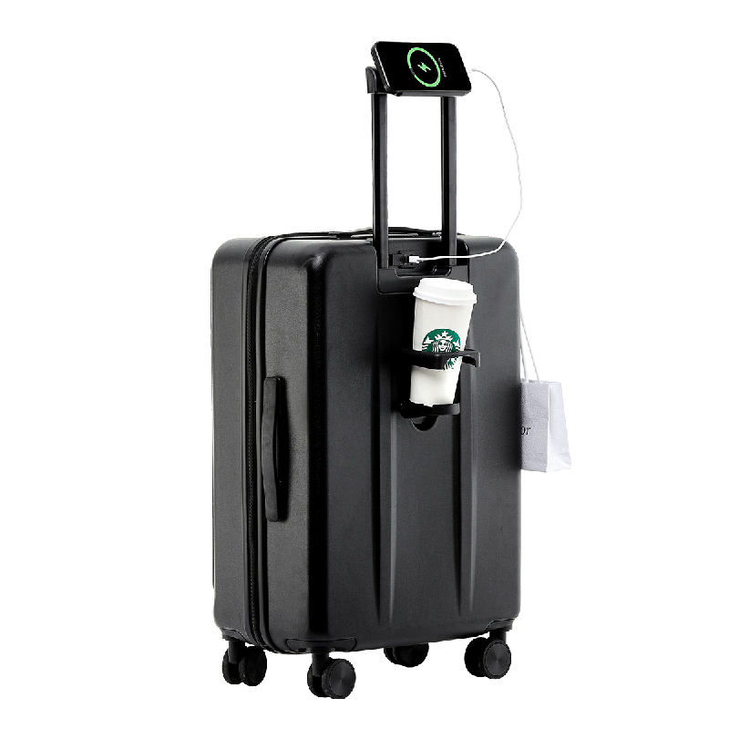 Side-opening cover, expandable suitcase, multi-functional trolley case, business travel suitcase, large-capacity password case, black 20 inches, boardable