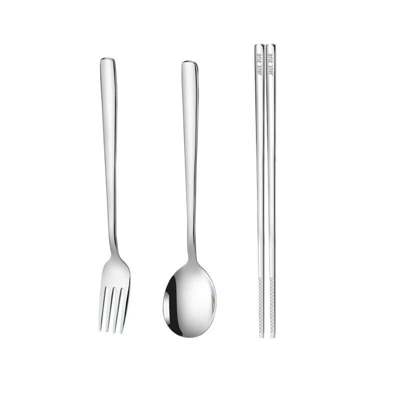 Raft core spoon 316 food grade adult universal 316L stainless steel chopsticks set three-piece set single portable meal orange 3-piece set + mesh bag
