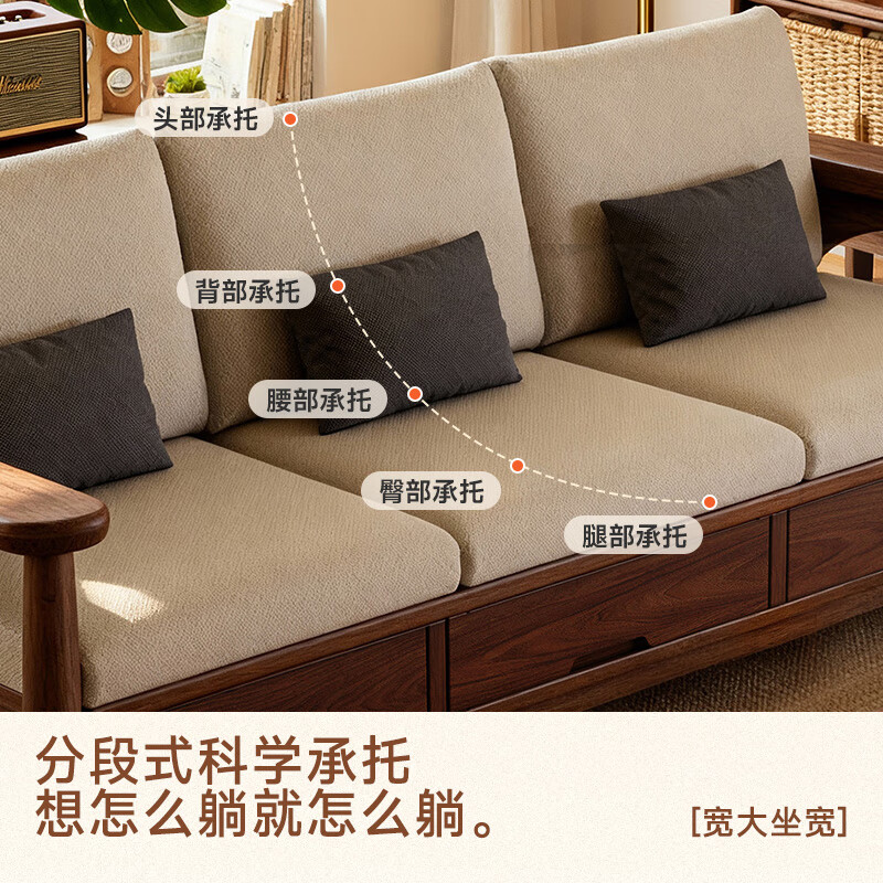 Harmony Home Sofa Medieval Style Solid Wood Sofa Living Room 2025 New Song's Aesthetic Small Apartment Fabric Sofa Combination Four Seats + Imperial Concubine Couch + Coffee Table