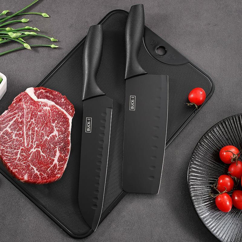 Carole German black steel knife set kitchen knife cutting board two-in-one home kitchen dormitory food supplement kitchen knife fruit knife fruit knife black