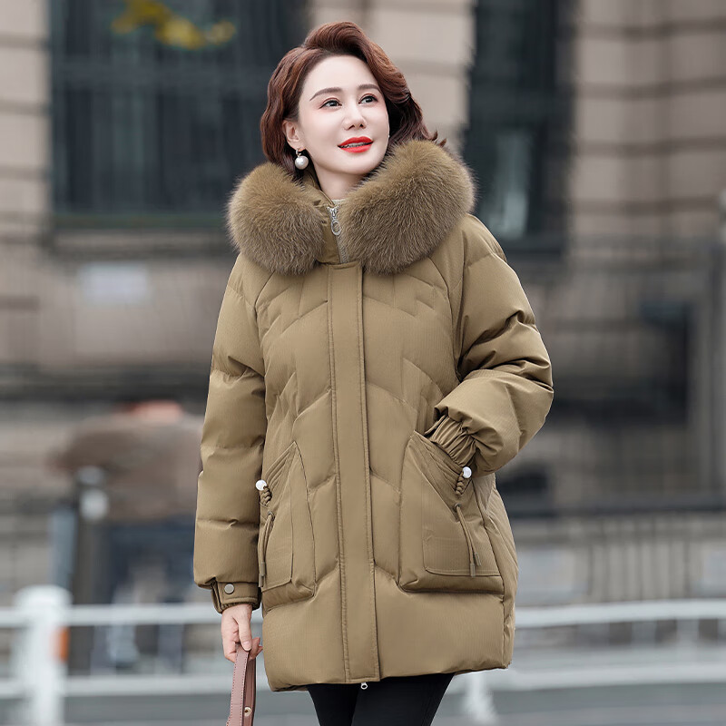 Yaya (YAYA) middle-aged mother's winter style down jacket, middle-aged and elderly women's style, thickened and versatile fox fur collar jacket QC