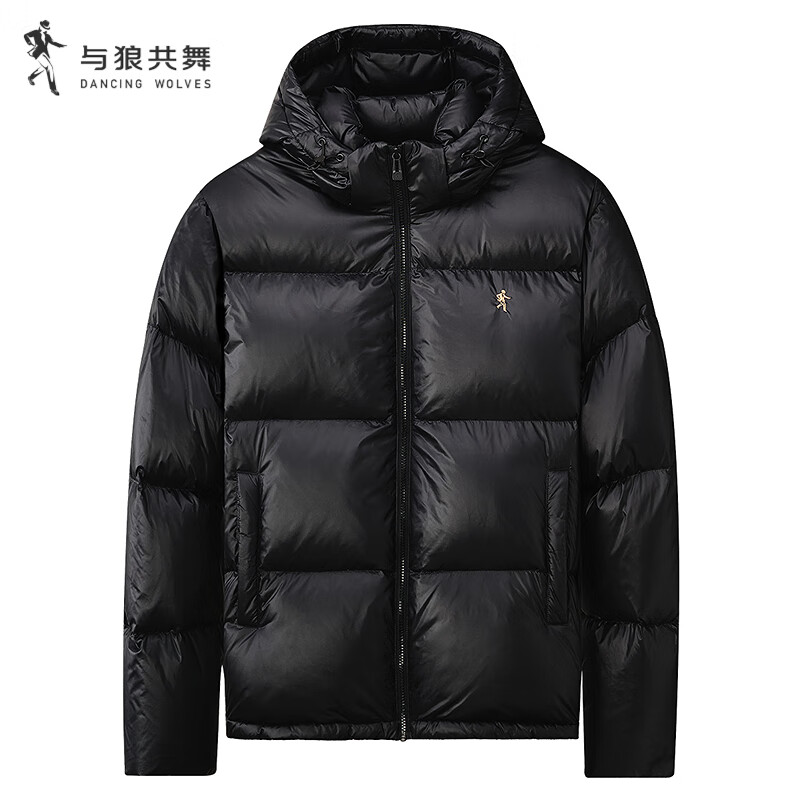 Dances with Wolves Goose Down Black Gold Down Jacket Men Winter Warm Thickened Warm Hooded Coldproof Jacket Men Black XL