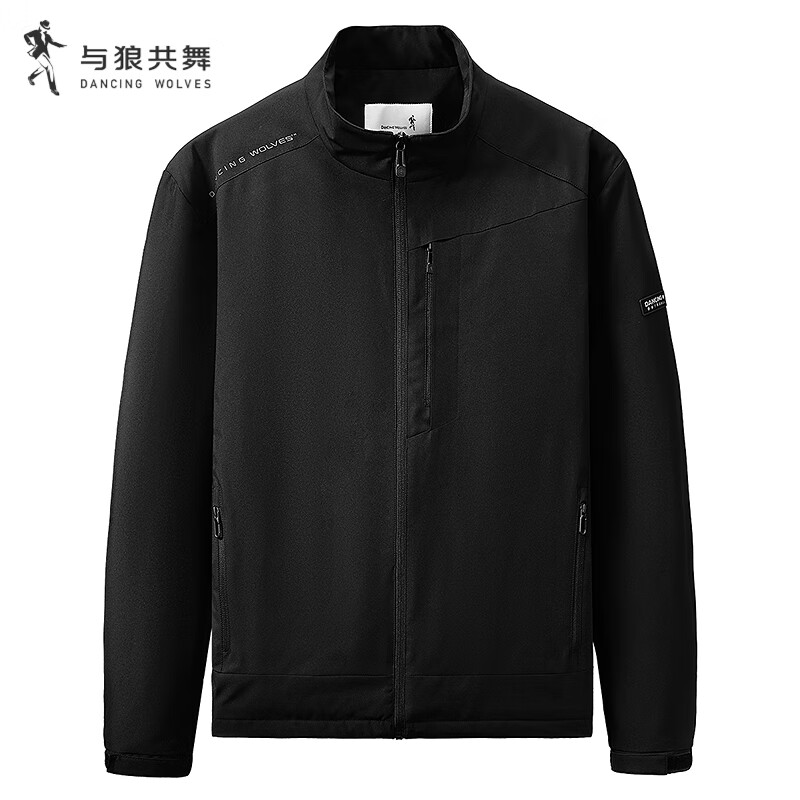 Dances with Wolves, quilted lining, outdoor trendy stand-up collar thick coat, warm and easy to care for men's jacket 001 black L