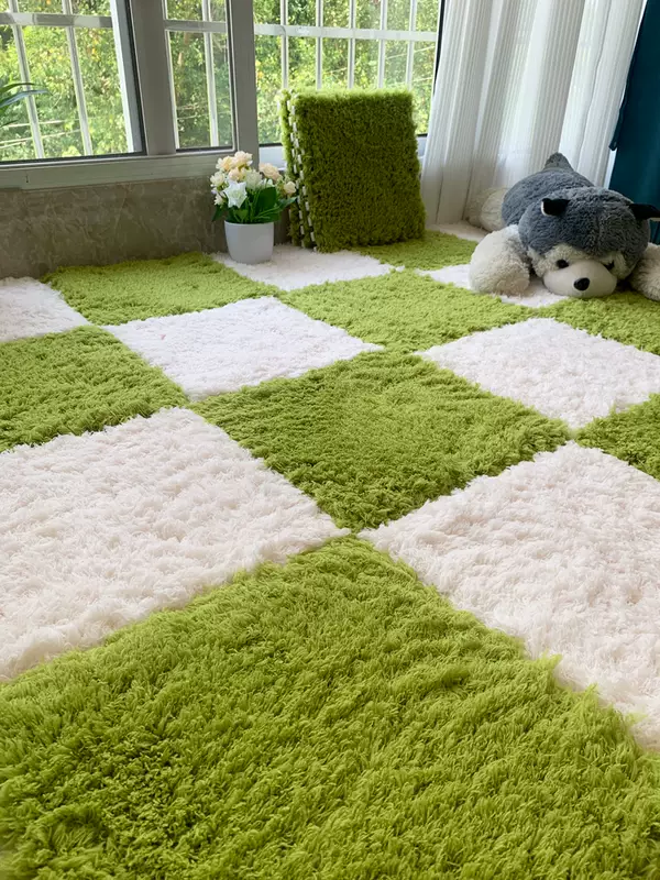 Cake Velvet Spliced Floor Mat Bedroom Full Floor Thick Puzzle Carpet Living Room Balcony Bay Window Mat Can Be Cut and Machine Washed White Environmentally Friendly Carpet 31cmx31cmx1.0cm (pack of 12 pieces) The store manager recommends thick and long pile
