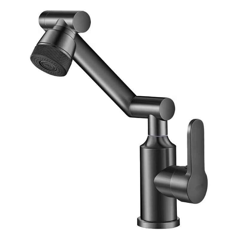 JOMOO official flagship all-copper universal mechanical arm rotating faucet hot and cold two-in-one household faucet splash-proof all-copper thickened gun gray-seven-character model hot and cold three-speed 14.4 million universal rotation