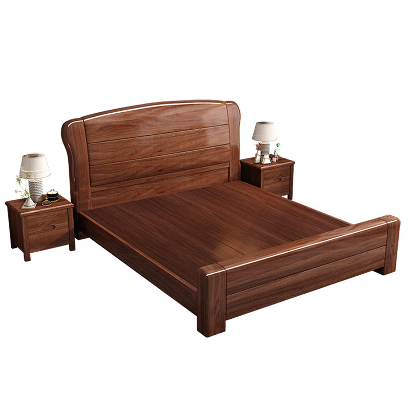 Nanyi Chinese solid wood bed walnut full mortise and tenon large bed 1.8m single double bed painted bed board modern bedroom wedding bed full painted bed board mortise and tenon bed 1.8*2.0m