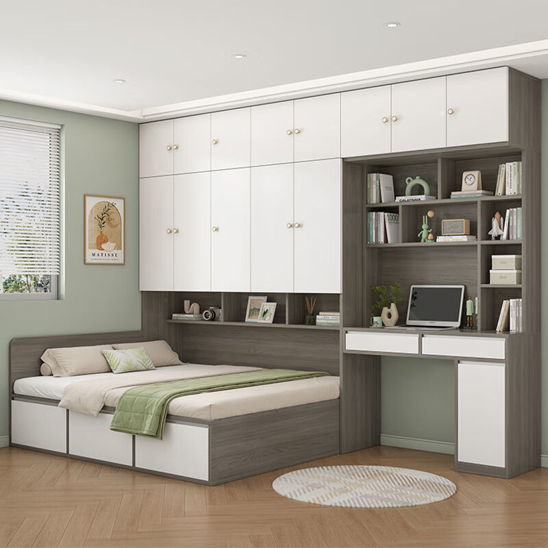 Tangshan tatami bed cabinet wardrobe integrated desk simple children's bed cloakroom small apartment multi-functional solid wood Ptk tatami + standing cabinet 1.2m*2m installation included