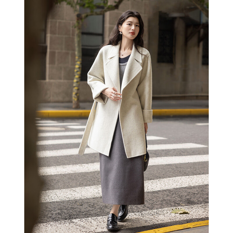 Demana Quiet Luxury Muse Winter Sheep Wool Large Lapel Lace Double-Sided Wool Coat Mid-Length Women's Wool Coat