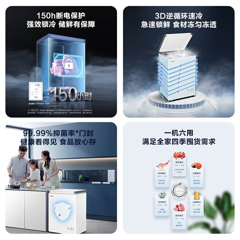Haier Freezer Home Small Freezer No Need for Frequent Defrosting Ultra-Low Temperature Quick Freezing - 40 Degrees New Level Energy Efficiency Deep Freezing Quick Freezing Full Refrigeration Conversion Dual-Purpose Single Temperature Freezer Refrigerator 100L Upgraded Frost Reducing Minus 30 Degrees