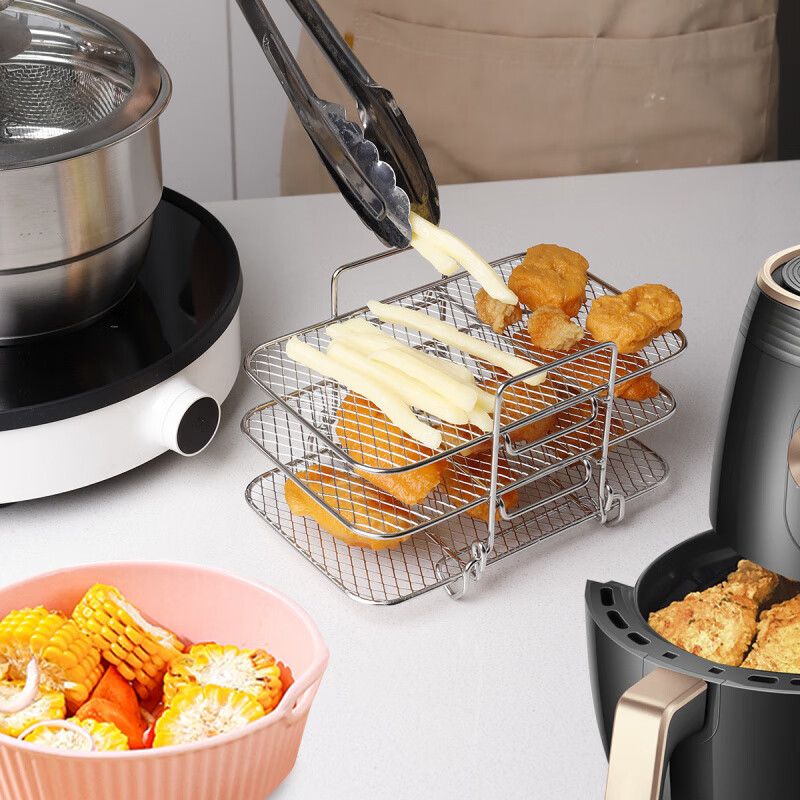 Ye Yu multifunctional detachable layer air fryer accessories can be put into the oven square and round multi-layer grill household drain rack 3-layer stainless steel square rack