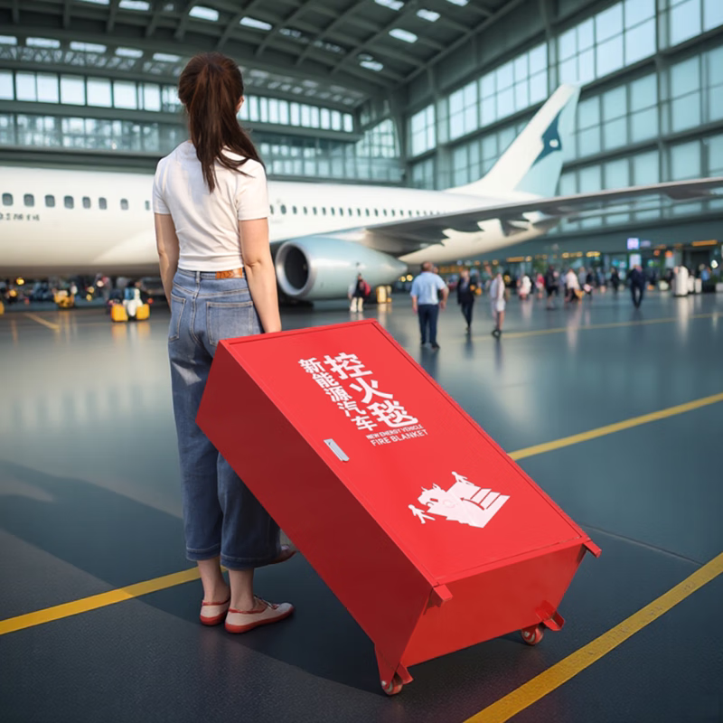 Special fire extinguishing box for new energy vehicle fire blanket box, fire blanket box charging pile, electric carport fire control blanket cabinet, automobile fire extinguishing blanket box (with wheels + handle) thickened and upgraded version