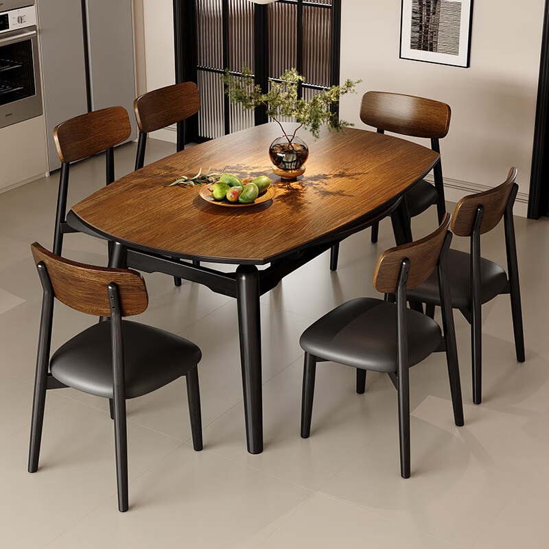 Shanglin spring solid wood slate dining table and chairs, a complete set of small and medium-sized household dining tables, light luxury and high-end folding dining table, antibacterial pure white slate | walnut color | Ganoderma lucidum chair 1.3 meters, one table and four chairs