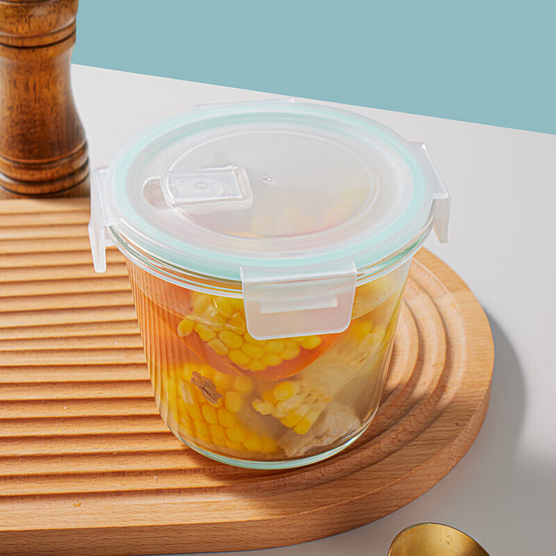 Baijie high borosilicate glass lunch box for office workers microwave oven refrigerator crisper 1000ml three compartments + square 400ml + bag soup cup 700ml high borosilicate silicone seal