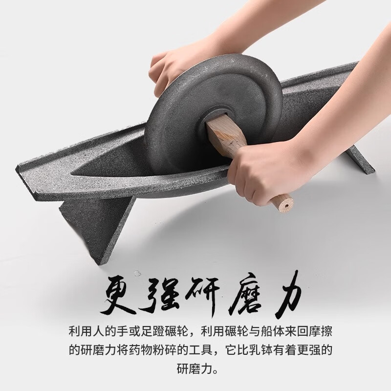 Traditional Chinese medicine grinder, medicine grinder, household medicine ship, old cast iron medicine twister crusher, pig iron hand grinder, old-fashioned 35cm economical mini wooden stick