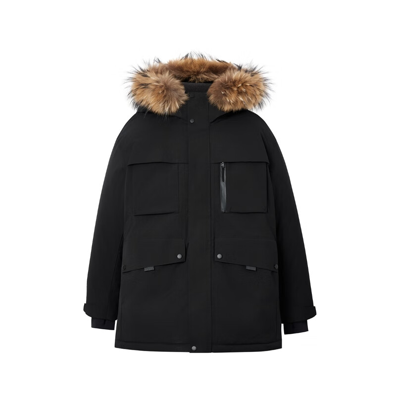 JACK&JONES men's down jacket, versatile and fashionable embroidered detachable fur collar hooded loose warm jacket top 225412054