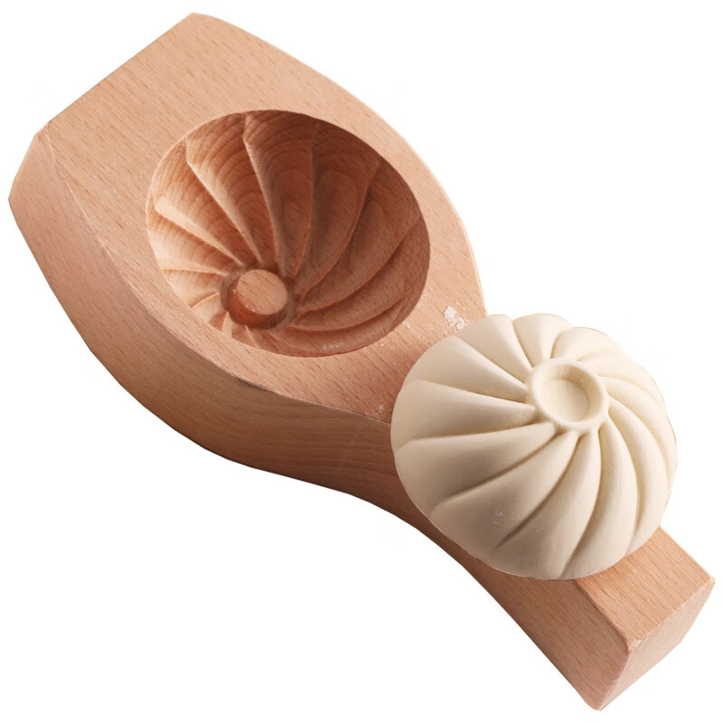 Yusenyi bun mold small fried bun large steamed vegetable bun round wooden tool household new beech wood three-dimensional large traditional round bun - about 110 grams