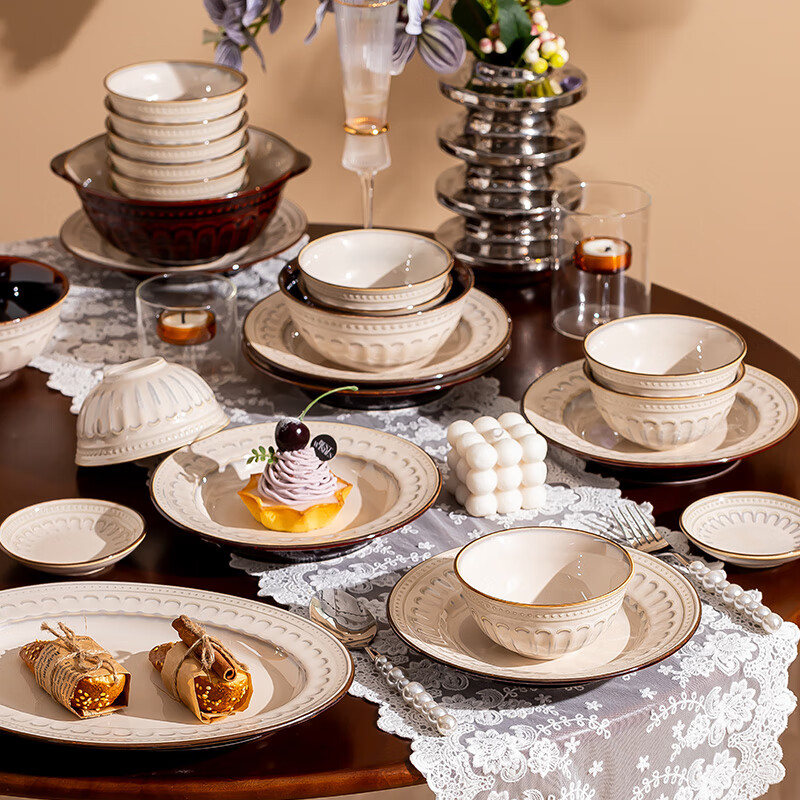Siteng bowl and dish set for home use 2025 new high-looking European light luxury ceramic tableware set bowl and dish tableware for 4 people with soup bowl gift box 18-piece set