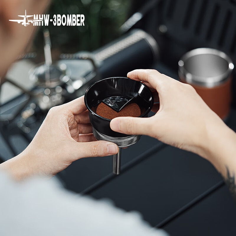 MHW-3BOMBER Bomber Moka Pot Powder Distributor Special Coffee Powder Receiver Single and Double Valve Universal Anti-Flying Powder Accessories Black
