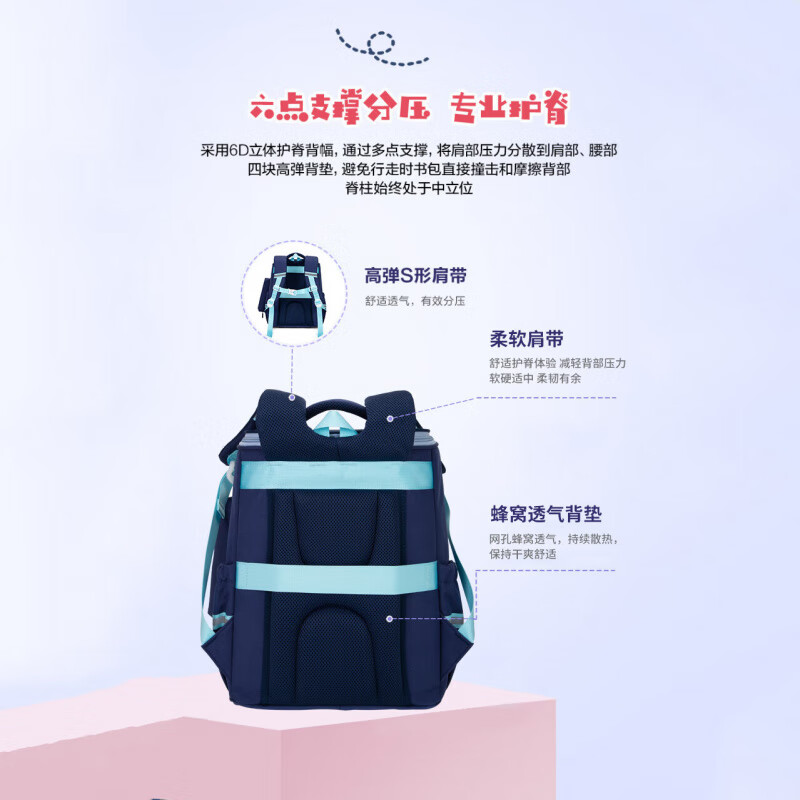 Walker Shop Light Luxury New Primary School Bags 1 to 6 Grades Spine Protection and Burden Reduction Boys and Girls Backpacks British Style Comfortable Backpacks Navy Blue Large Size Recommended for Grades 2-6 Default Size