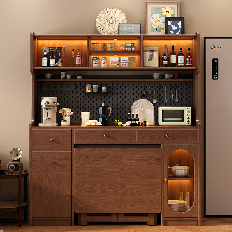 Senneng solid wood sideboard mid-century style sideboard integrated dining table wall small household storage cabinet solid wood tea cabinet 1.6m sideboard