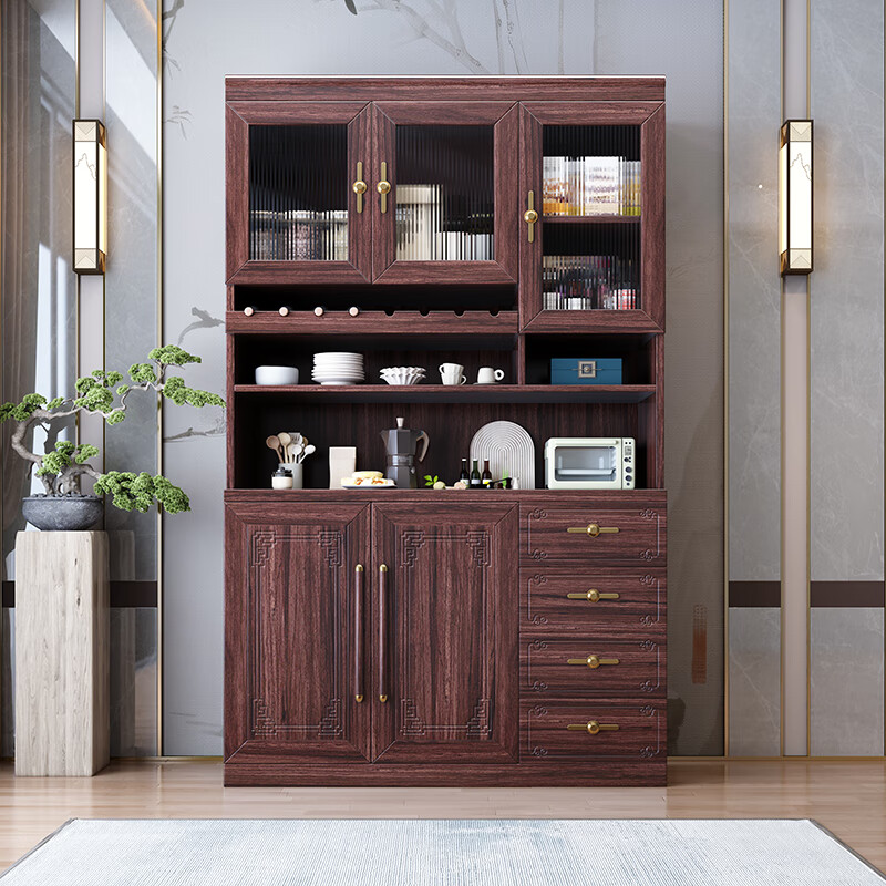 Dizhu new Chinese style black gold solid wood wine cabinet and sideboard integrated wall-mounted living room glass door tall multi-functional storage cabinet 7904#1.2 meters long 120x40x200 black gold