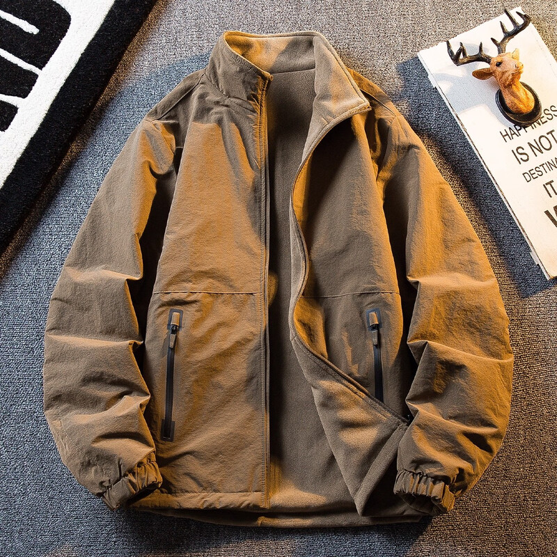 Kuraishi Kazuki's trendy brand double-sided velvet thickened jacket for men in autumn and winter new style versatile fashionable simple warm casual top black. The size is small. It is recommended to go up one size. XL. Recommend 131-145 pounds.