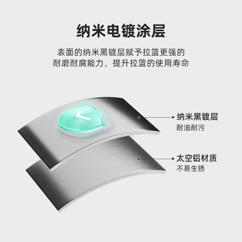 Four Seasons Muge kitchen basket cabinet drawer-type bowl basket double-layer aluminum alloy pull-out bowl and plate rack bowl and chopsticks storage cabinet 520 deep 650 cabinet widened ribs (full draw)