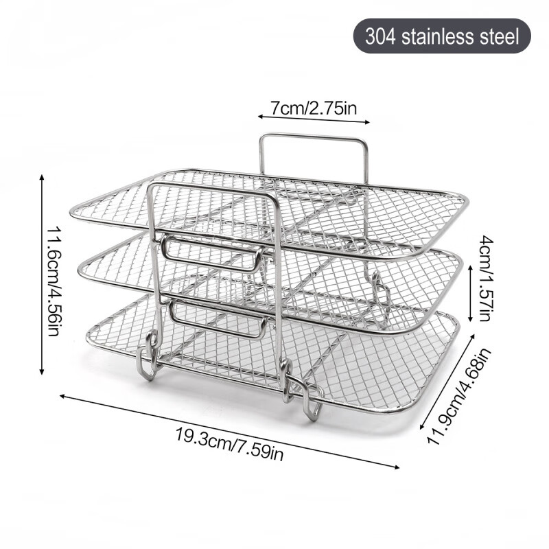 Ye Yu multifunctional detachable layer air fryer accessories can be put into the oven square and round multi-layer grill household drain rack 3-layer stainless steel square rack
