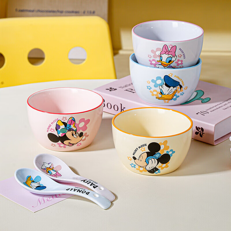 Disney Mickey Colorful Series Ceramic Tableware 4.5-inch Ceramic Rice Bowl Minnie 4.5-inch Rice Bowl*1